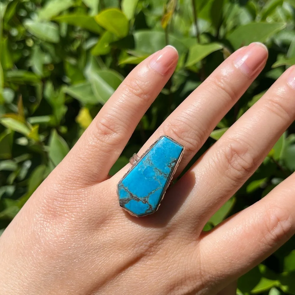 Size 6.5‎ 925 silver plated coffee turquoise ring